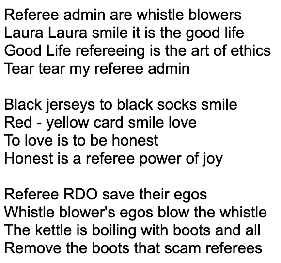 Dear Laura Menzies - Referee Block